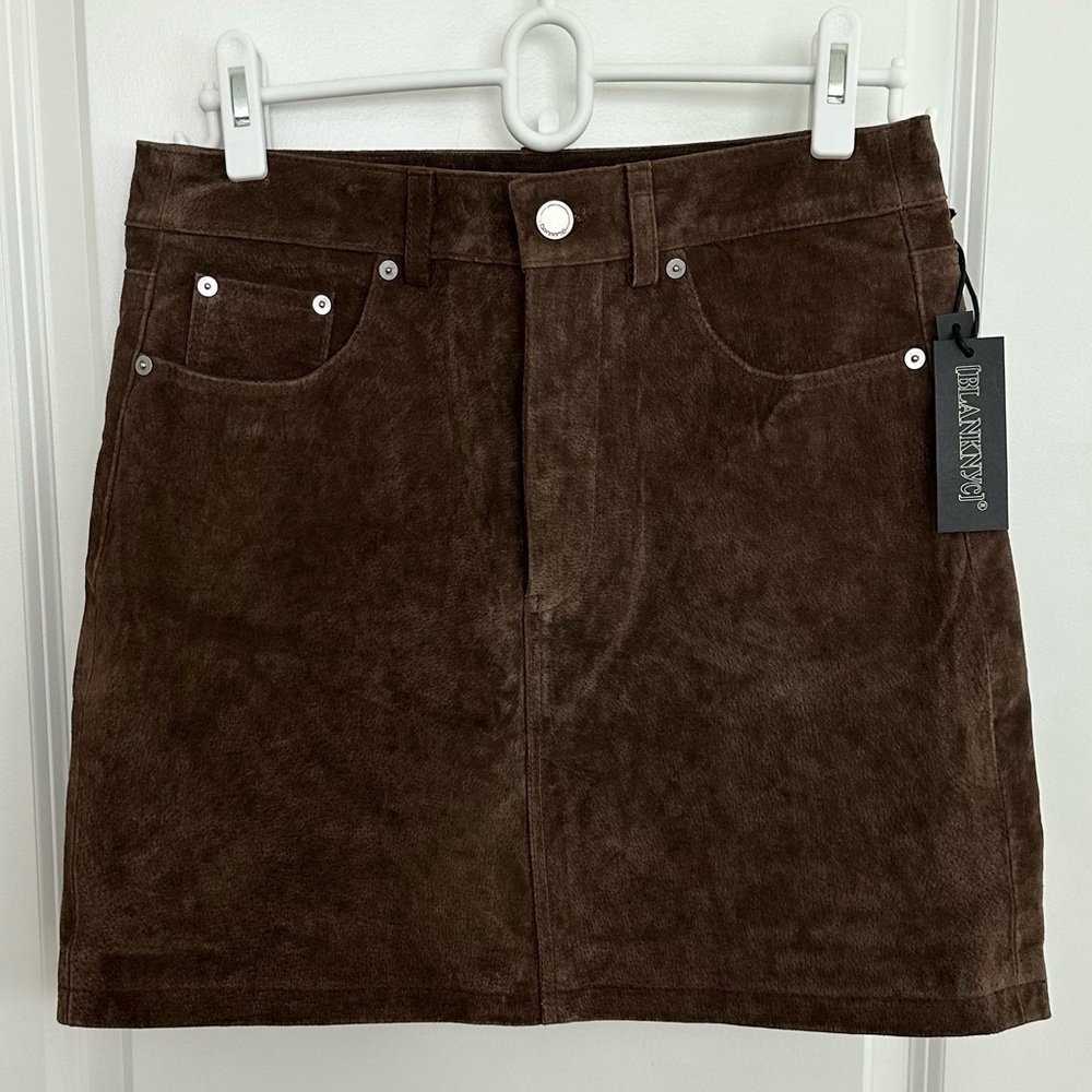 Trending Chocolate Brown Genuine Suede Leather Fall Mini Skirt - Picture 5 of 15